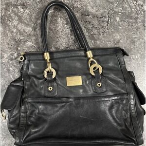 Dione Mexico Hand Crafted Leather Two‎ Handled Bag Purse Side Pockets Black